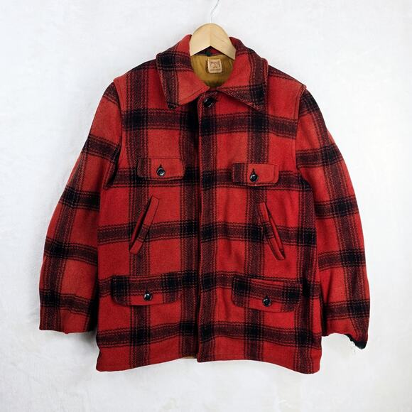 Vintage King-o-Wear Hunting Jacket Wool Mackinaw Red Buffalo Plaid Medium - Picture 2 of 12